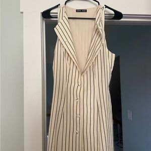 SHEIN Beige and Black Pinstripe Dress